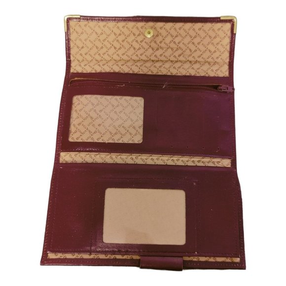 Vintage Buxton Wallet Clutch Red Burgundy Leather Top Grain Cowhide Kiss Lock - Picture 3 of 10